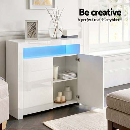 2x Buffet Sideboard Cabinet LED Cupboard High-Gloss Storage Pantry ARNO