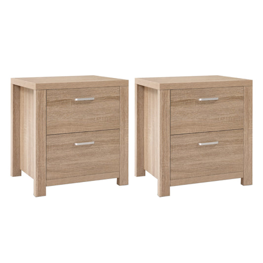 Artiss 2x Bedside Table 2 Drawers MAXI Pine Furniture > Bedroom > Bedside Tables