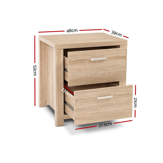 Artiss 2x Bedside Table 2 Drawers MAXI Pine Furniture > Bedroom > Bedside Tables