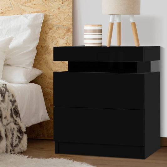 Artiss Bedside Table 2 Drawers Lift-up Storage - COLEY Black - Furniture > Bedroom > Bedside Tables