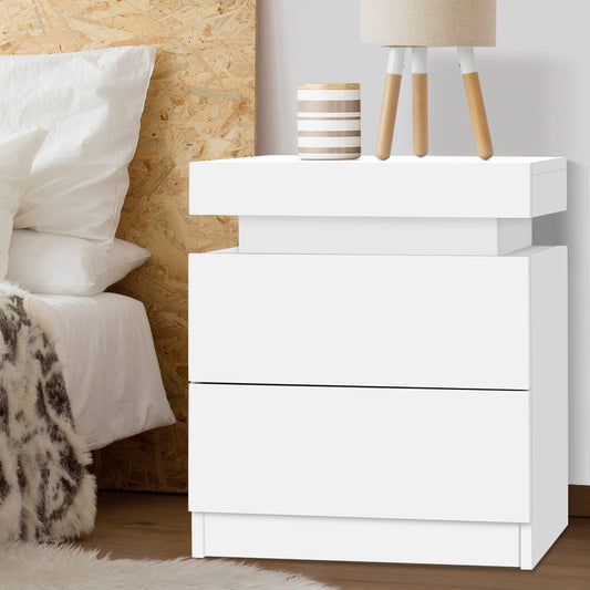 Artiss Bedside Table 2 Drawers Lift-up Storage - COLEY White - Furniture > Bedroom > Bedside Tables
