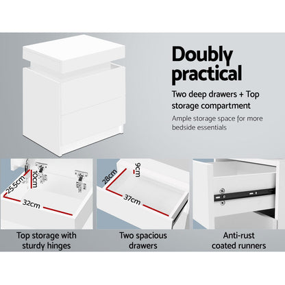 Artiss Bedside Table 2 Drawers Lift-up Storage - COLEY White - Furniture > Bedroom > Bedside Tables