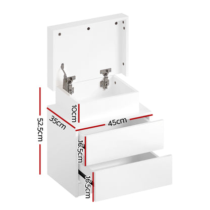 Artiss Bedside Table LED 2 Drawers Lift-up Storage - COLEY White - Furniture > Bedroom > Bedside Tables