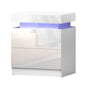 Artiss Bedside Table LED 2 Drawers Lift-up Storage - COLEY White - Furniture > Bedroom > Bedside Tables