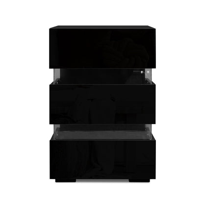 Artiss Bedside Table LED 3 Drawers - LUMI Black - Furniture > Bedroom > Bedside Tables