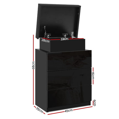 Artiss Bedside Table LED 3 Drawers - COLEY Black - Furniture > Bedroom > Bedside Tables
