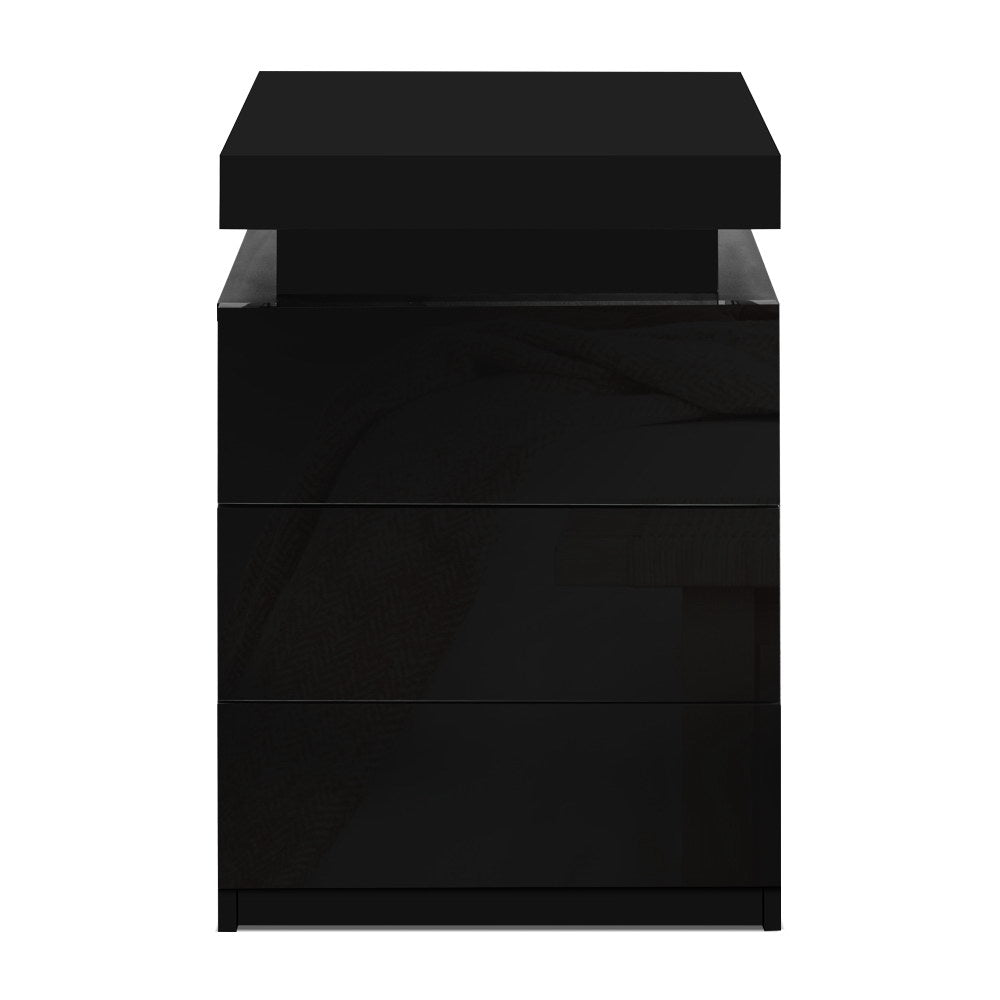 Artiss Bedside Table LED 3 Drawers - COLEY Black - Furniture > Bedroom > Bedside Tables
