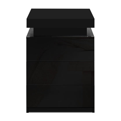 Artiss Bedside Table LED 3 Drawers - COLEY Black - Furniture > Bedroom > Bedside Tables