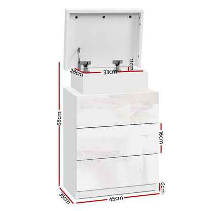 Artiss Bedside Table LED 3 Drawers - COLEY White - Furniture > Bedroom > Bedside Tables