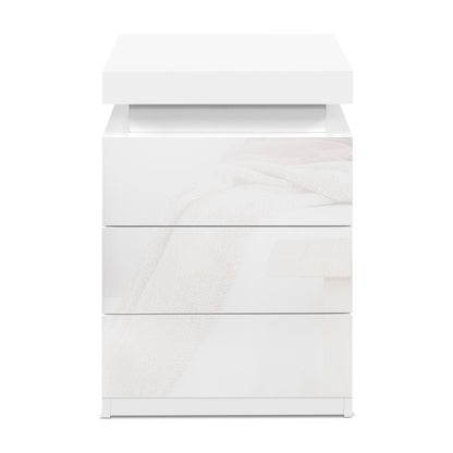 Artiss Bedside Table LED 3 Drawers - COLEY White - Furniture > Bedroom > Bedside Tables