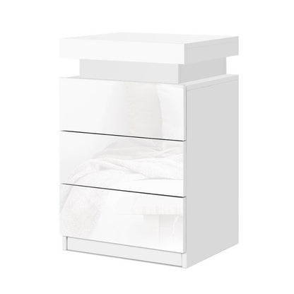 Artiss Bedside Table LED 3 Drawers - COLEY White - Furniture > Bedroom > Bedside Tables