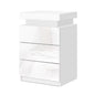 Artiss Bedside Table LED 3 Drawers - COLEY White - Furniture > Bedroom > Bedside Tables