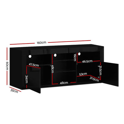 Artiss Entertainment Unit TV Cabinet LED 160cm Black Bobi Furniture > Living Room > TV Units