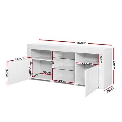 Artiss Entertainment Unit TV Cabinet LED 160cm White Bobi - Furniture > Living Room > TV Units
