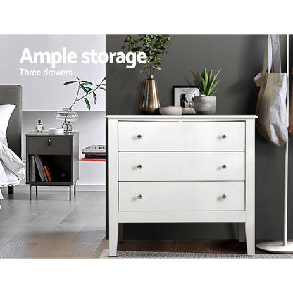 Artiss 3 Chest of Drawers - BRITTANY White - Furniture > Bedroom > Dressers