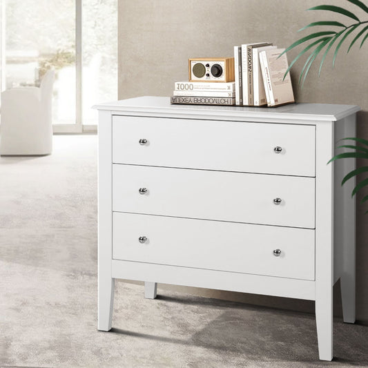 Artiss 3 Chest of Drawers - BRITTANY White - Furniture > Bedroom > Dressers