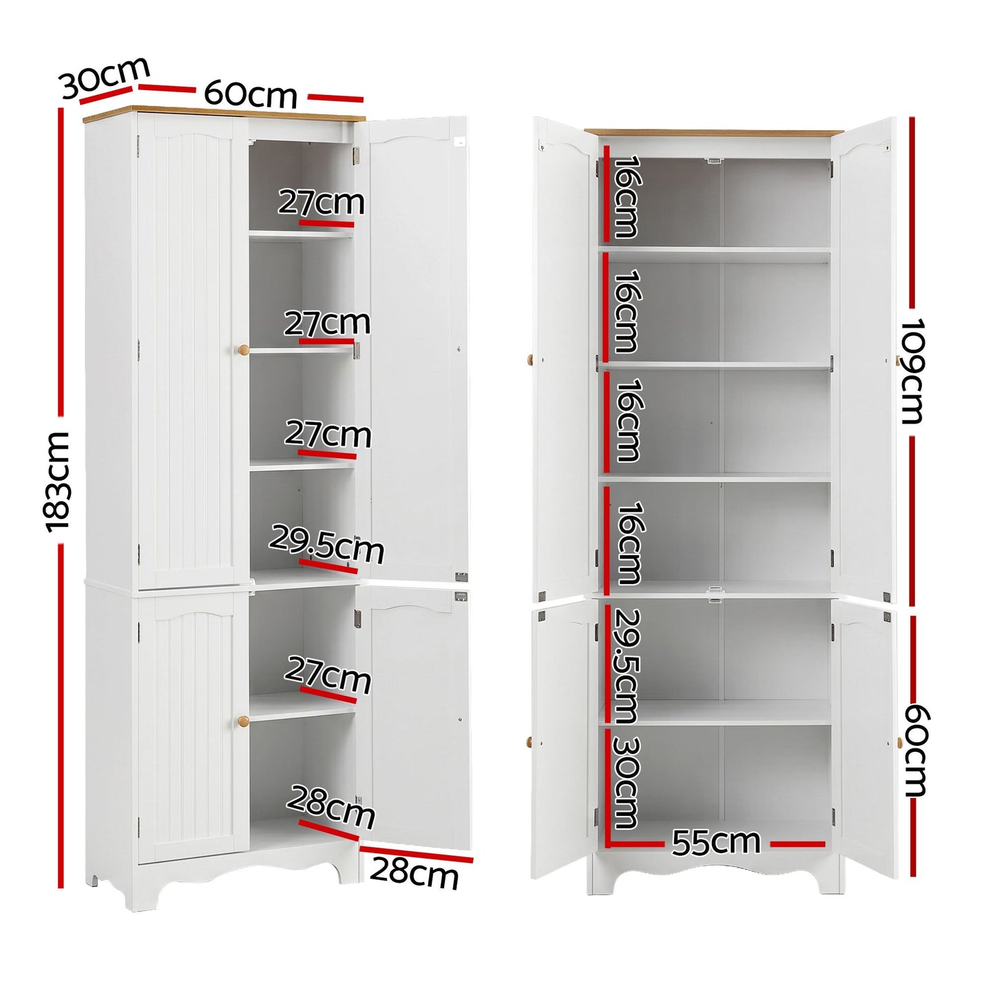 2x Buffet Sideboard Pantry Cabinet Cupboard 6-Tiers Storage Shelves BERNE