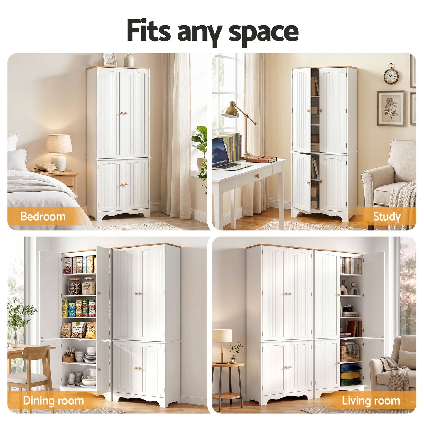 2x Buffet Sideboard Pantry Cabinet Cupboard 6-Tiers Storage Shelves BERNE