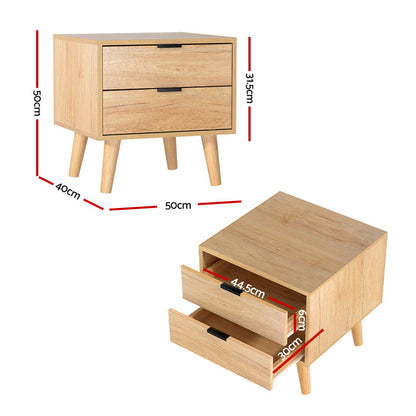Artiss Bedside Table 2 Drawers - Pine - Furniture > Bedroom > Bedside Tables