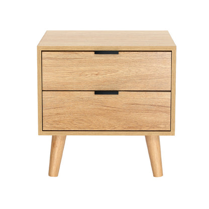 Artiss Bedside Table 2 Drawers - Pine - Furniture > Bedroom > Bedside Tables