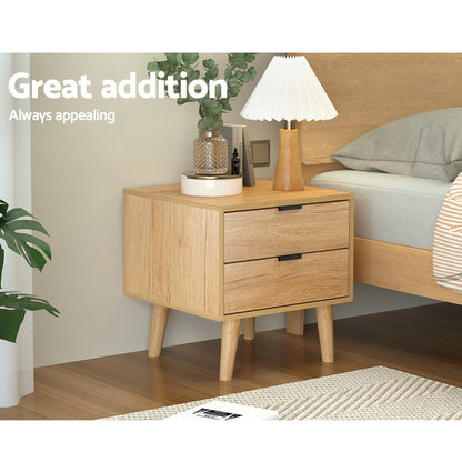 Artiss Bedside Table 2 Drawers - Pine - Furniture > Bedroom > Bedside Tables