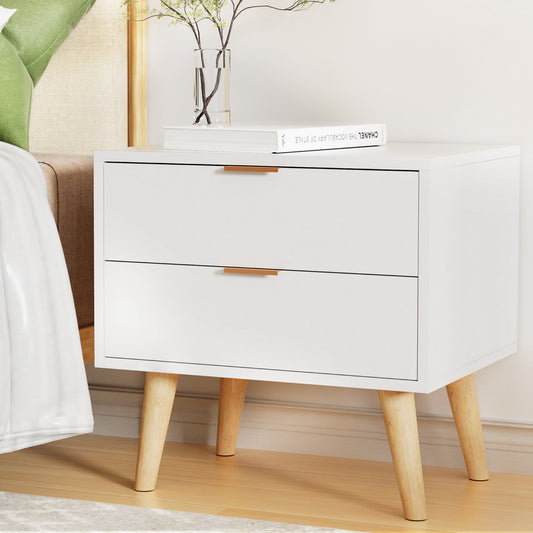 Artiss Bedside Table 2 Drawers - White - Furniture > Bedroom > Bedside Tables