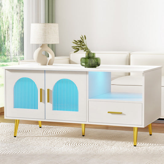 Artiss LED Coffee Table Shelf Drawer Storage White - Furniture > Living Room > Coffee Tables