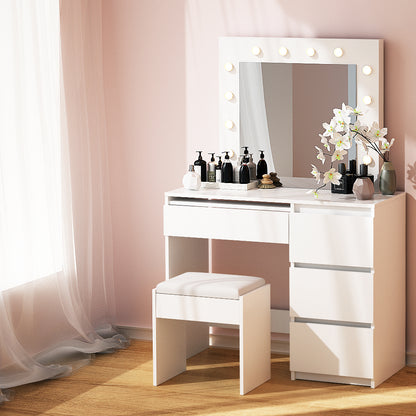 Artiss Dressing Table Set Stool 12 Led Bulbs White Furniture > Bedroom > Dressing Vanity & Dressing Tables