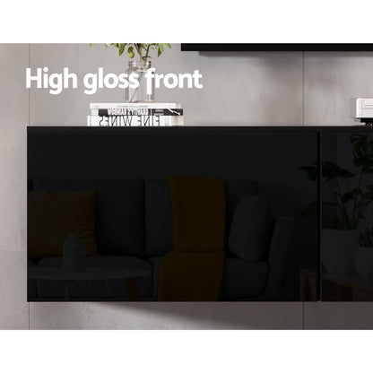 Artiss Floating Entertainment Unit TV Cabinet High Glossy Black 3 Cabinets 200CM - Furniture > Living Room > TV Units