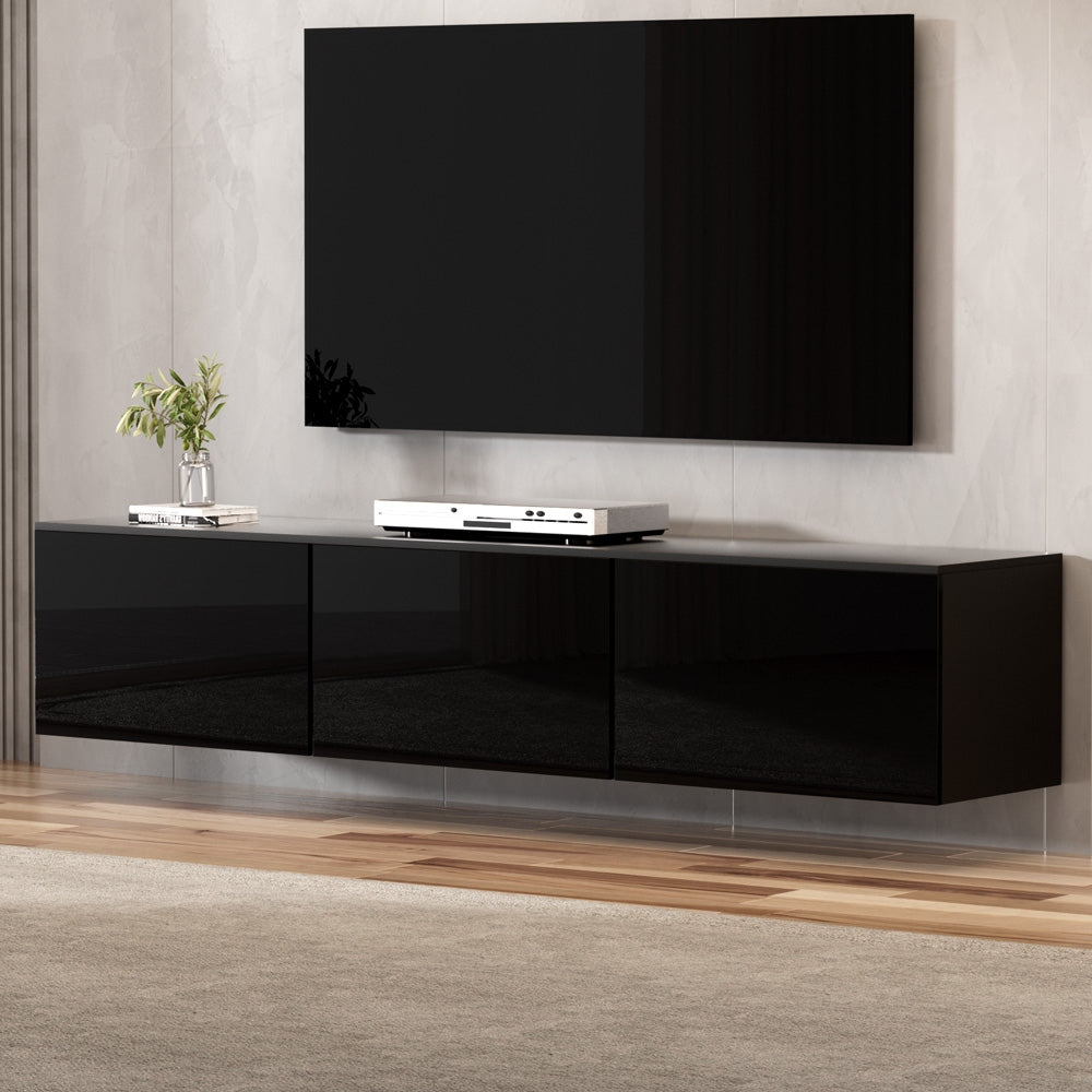 Artiss Floating Entertainment Unit TV Cabinet High Glossy Black 3 Cabinets 200CM - Furniture > Living Room > TV Units