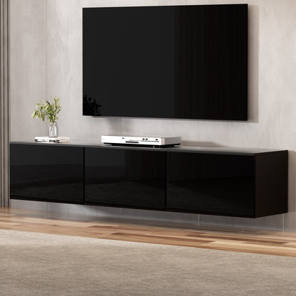 Artiss Floating Entertainment Unit TV Cabinet High Glossy Black 3 Cabinets 200CM - Furniture > Living Room > TV Units