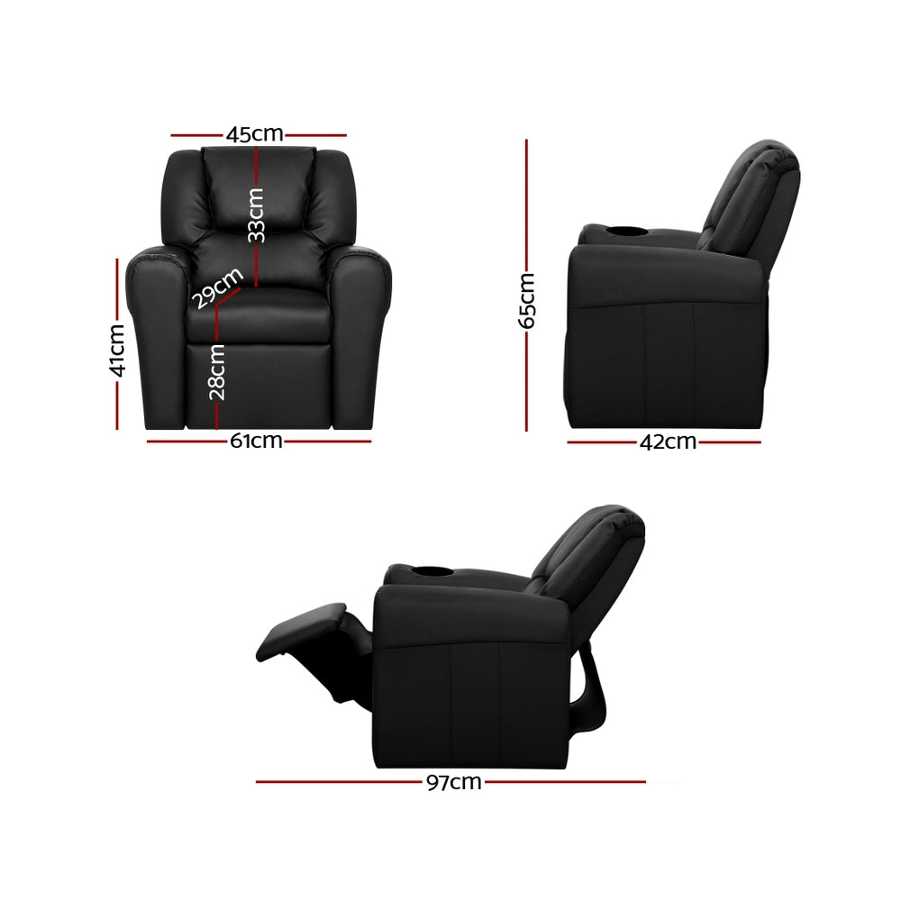 Keezi Kids Recliner Chair PU Leather Sofa Lounge Couch Children Armchair Black - Baby & Kids > Kid’s Furniture > Kid’s