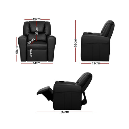 Keezi Kids Recliner Chair PU Leather Sofa Lounge Couch Children Armchair Black - Baby & Kids > Kid’s Furniture > Kid’s