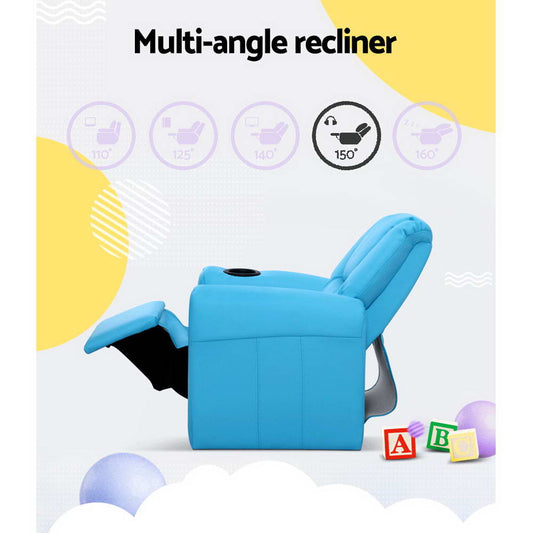 Kids Recliner Chair PU Leather Sofa Lounge Couch Children Armchair Blue - Baby & Kids > Kid’s Furniture > Kid’s Tables