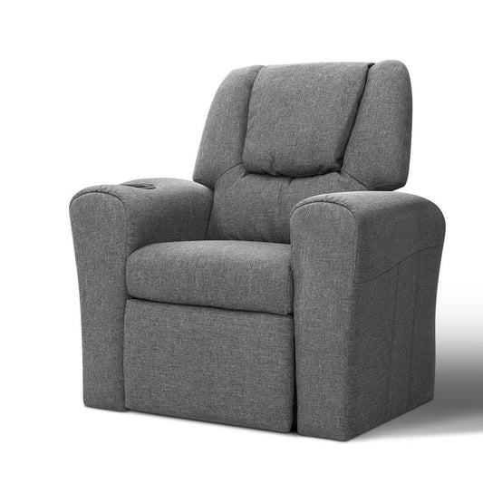 Keezi Kids Recliner Chair Linen Soft Sofa Lounge Couch Children Armchair Grey - Furniture > Bar Stools & Chairs > Arm