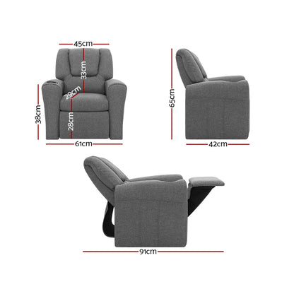 Keezi Kids Recliner Chair Linen Soft Sofa Lounge Couch Children Armchair Grey - Furniture > Bar Stools & Chairs > Arm