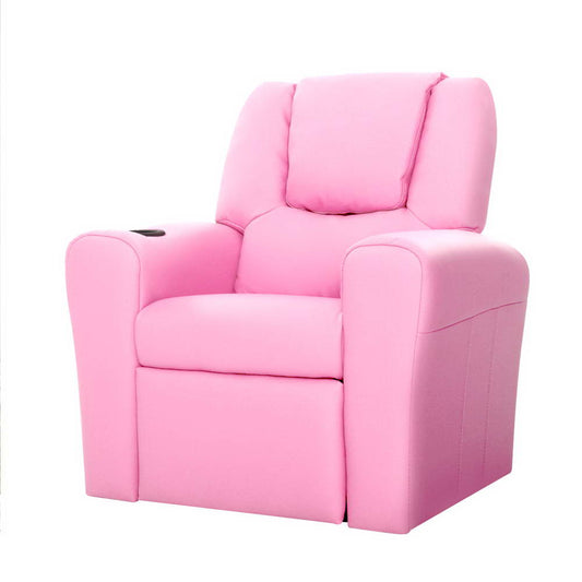 Keezi Kids Recliner Chair PU Leather Sofa Lounge Couch Children Armchair Pink - Baby & Kids > Kid’s Furniture > Kid’s