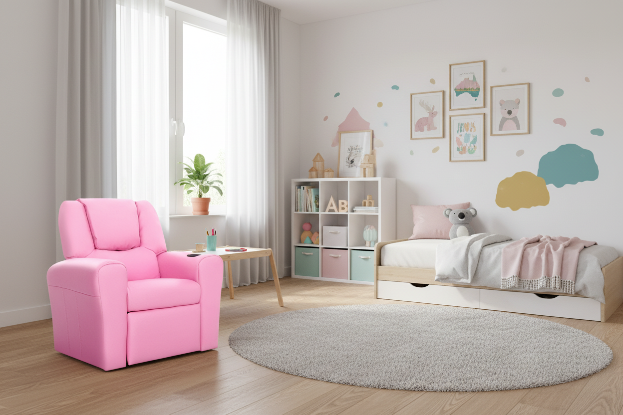Kids Recliner Chair PU Leather Sofa Lounge Couch Children Armchair Pink