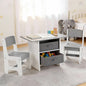 Keezi Kids Table and 2 Chairs Set Wooden Activity Table wit 2 Storage Drawers, Toddler Table and Chair Set for Children Drawing, Reading, Crafts, Eating, Grey