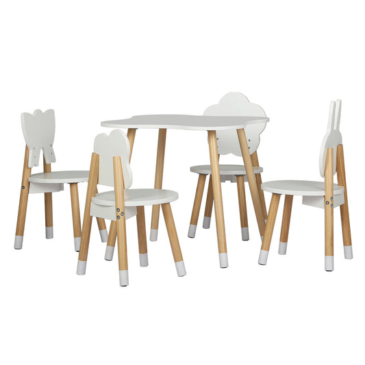 Keezi 5PCS Kids Table and Chairs Set Children Activity Study Play Desk White - Baby & Kids > Kid’s Furniture