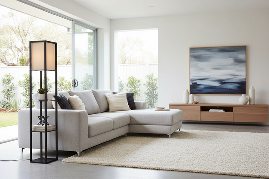 Floor Lamp 3 Tier Shelf Shelf Storage LED Light Stand Home Room Vintage Black