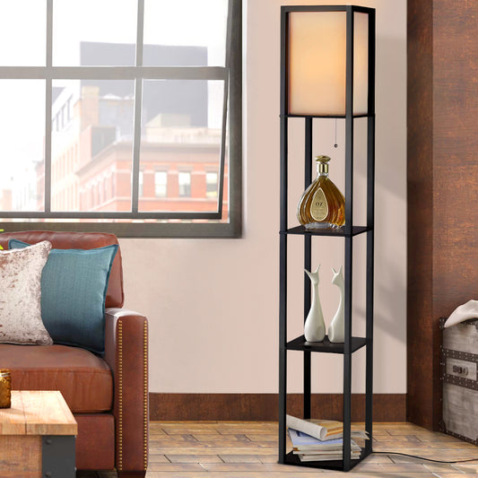 Floor Lamp 3 Tier Shelf Shelf Storage LED Light Stand Home Room Vintage Black - Home & Garden > Lighting