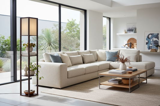 Floor Lamp 3 Tier Shelf Storage LED Light Stand Home Room Vintage Brown