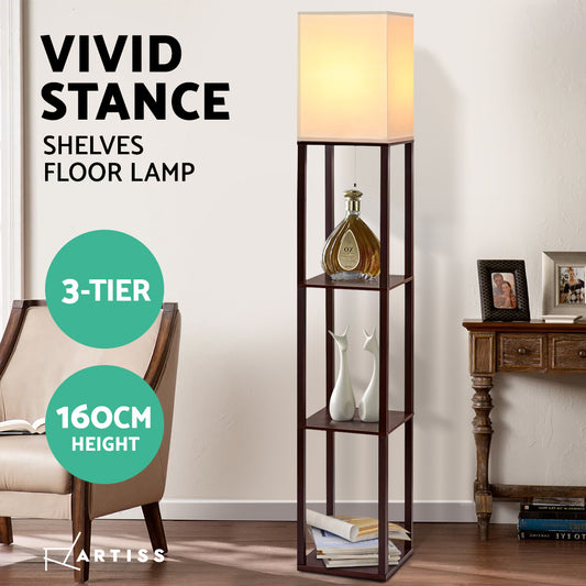 Floor Lamp 3 Tier Shelf Storage LED Light Stand Home Room Vintage White - Furniture > Bedroom
