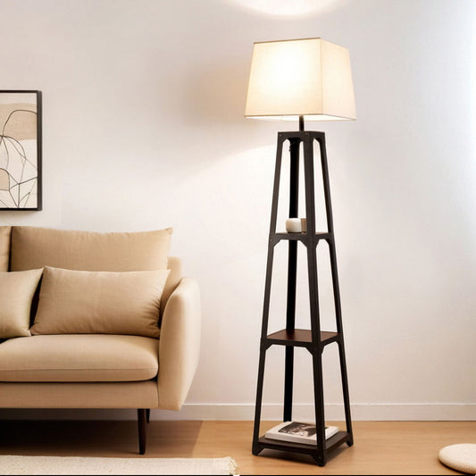 Floor Lamp 3 Tier Shelf Storage LED Light Stand Home Room Vintage White - Home & Garden > Lighting > Floor Lamps