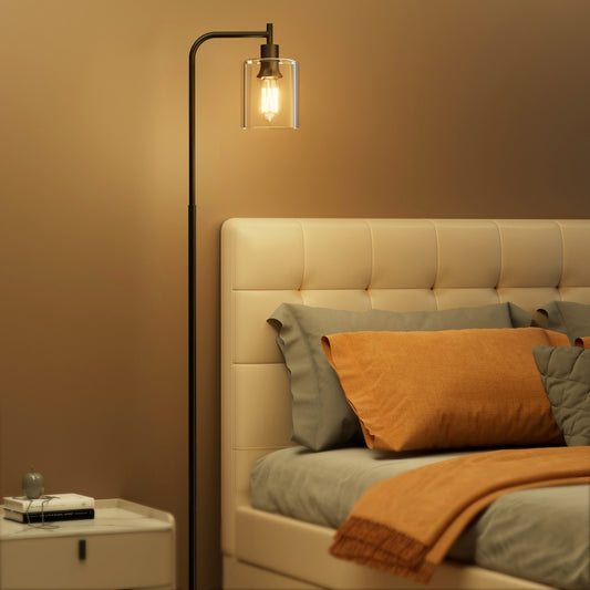 Floor Lamp Light Stand Modern Home Living Room Office Reading Glass Shade Black - Home & Garden > Lighting > Floor Lamps