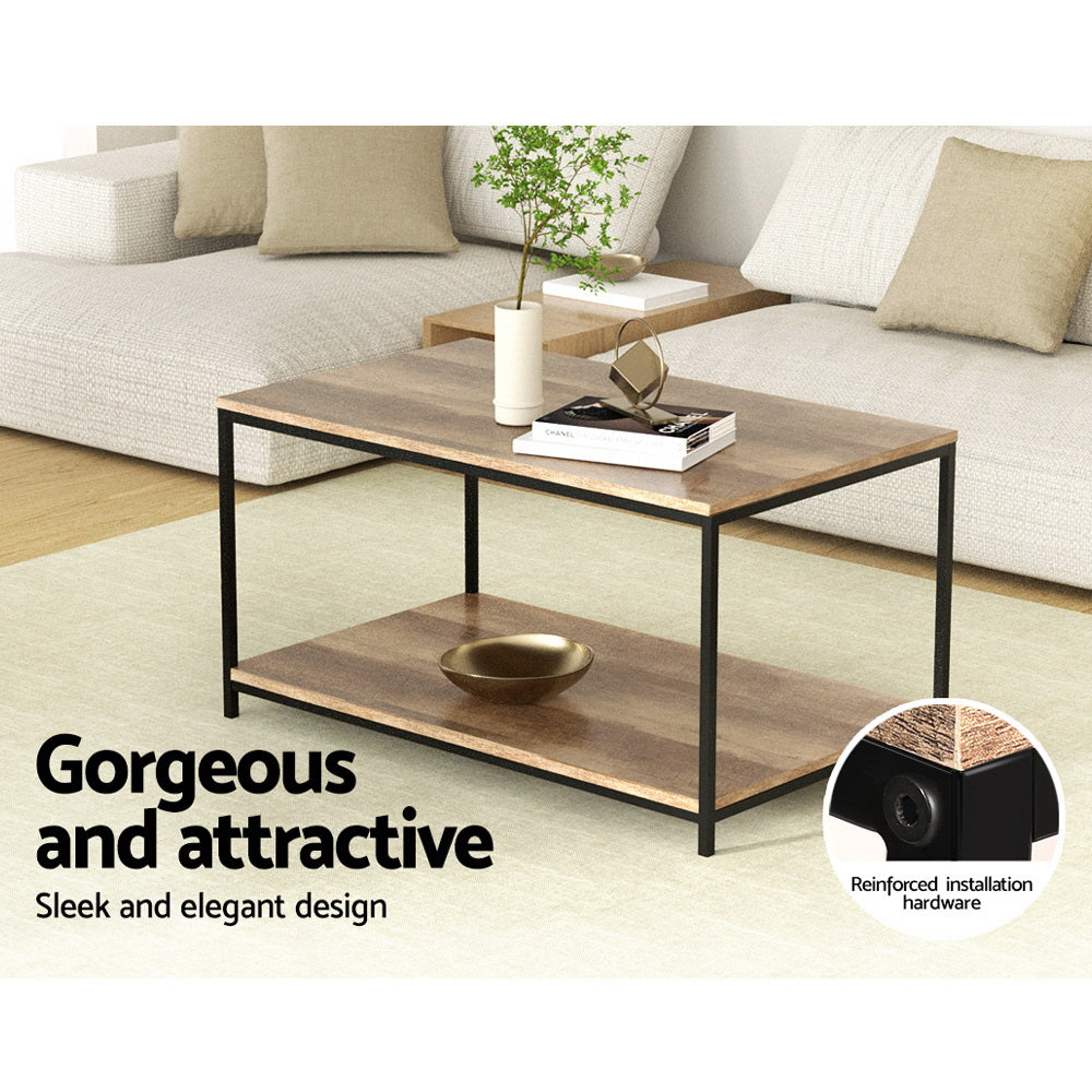 Artiss Coffee Table Rectangular 93CM Walnut Olin - Furniture > Living Room > Coffee Tables