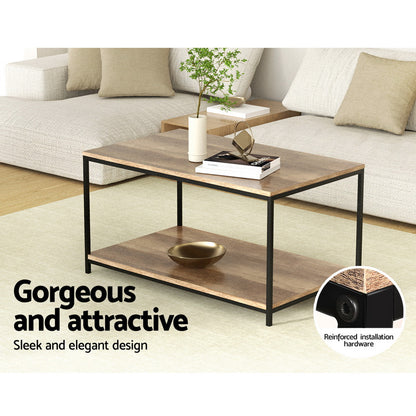 Artiss Coffee Table Rectangular 93CM Walnut Olin - Furniture > Living Room > Coffee Tables