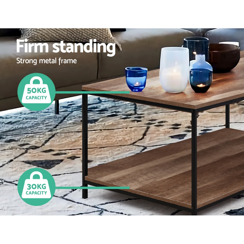 Artiss Coffee Table Rectangular 93CM Walnut Olin - Furniture > Living Room > Coffee Tables