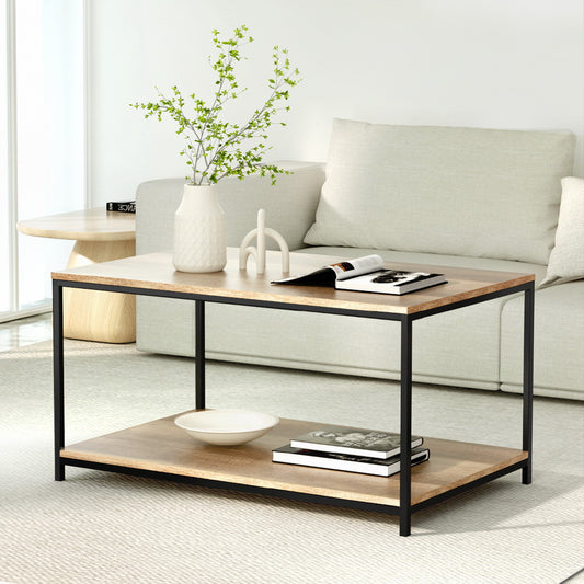 Artiss Coffee Table Rectangular 93CM Walnut Olin - Furniture > Living Room > Coffee Tables